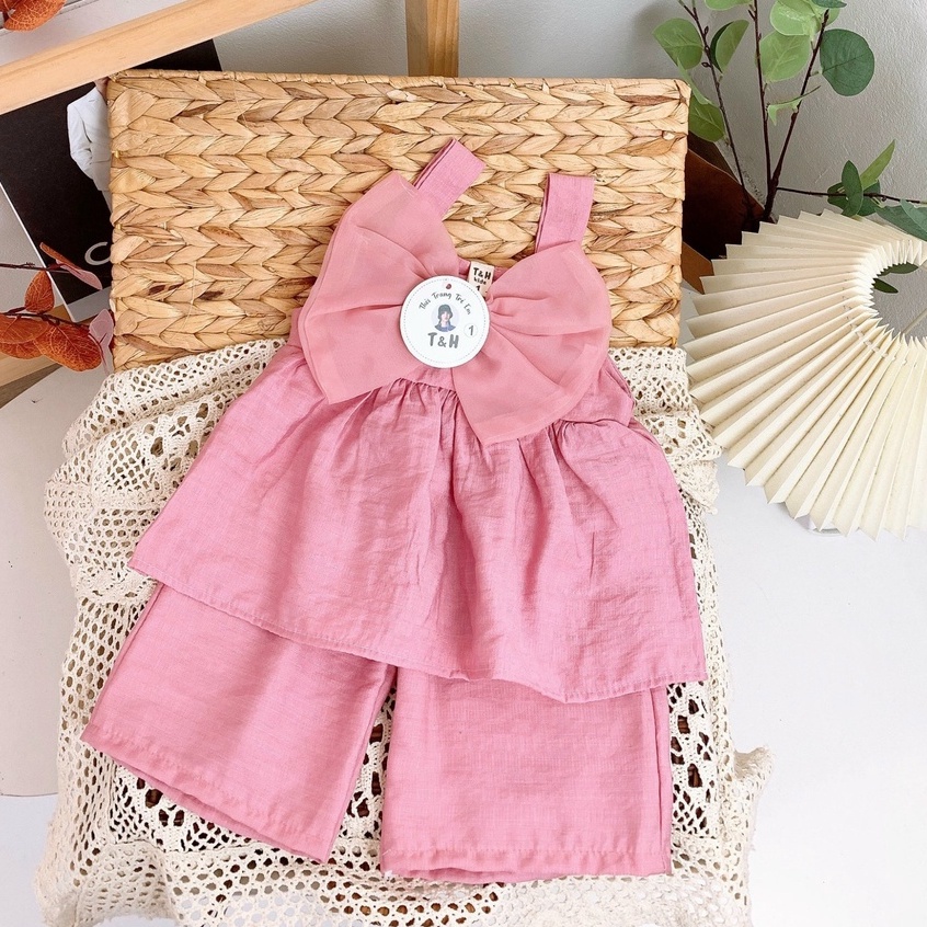 SET44 - Bộ bé gái, bộ đũi bé gái mùa hè, 2 dây nơ ngực cho bé từ 8-18kg