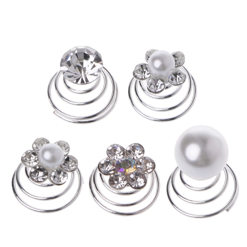 Set 10 Kẹp Tóc Dạng Xoắn Ốc Đính Hoa Và Ngọc Trai