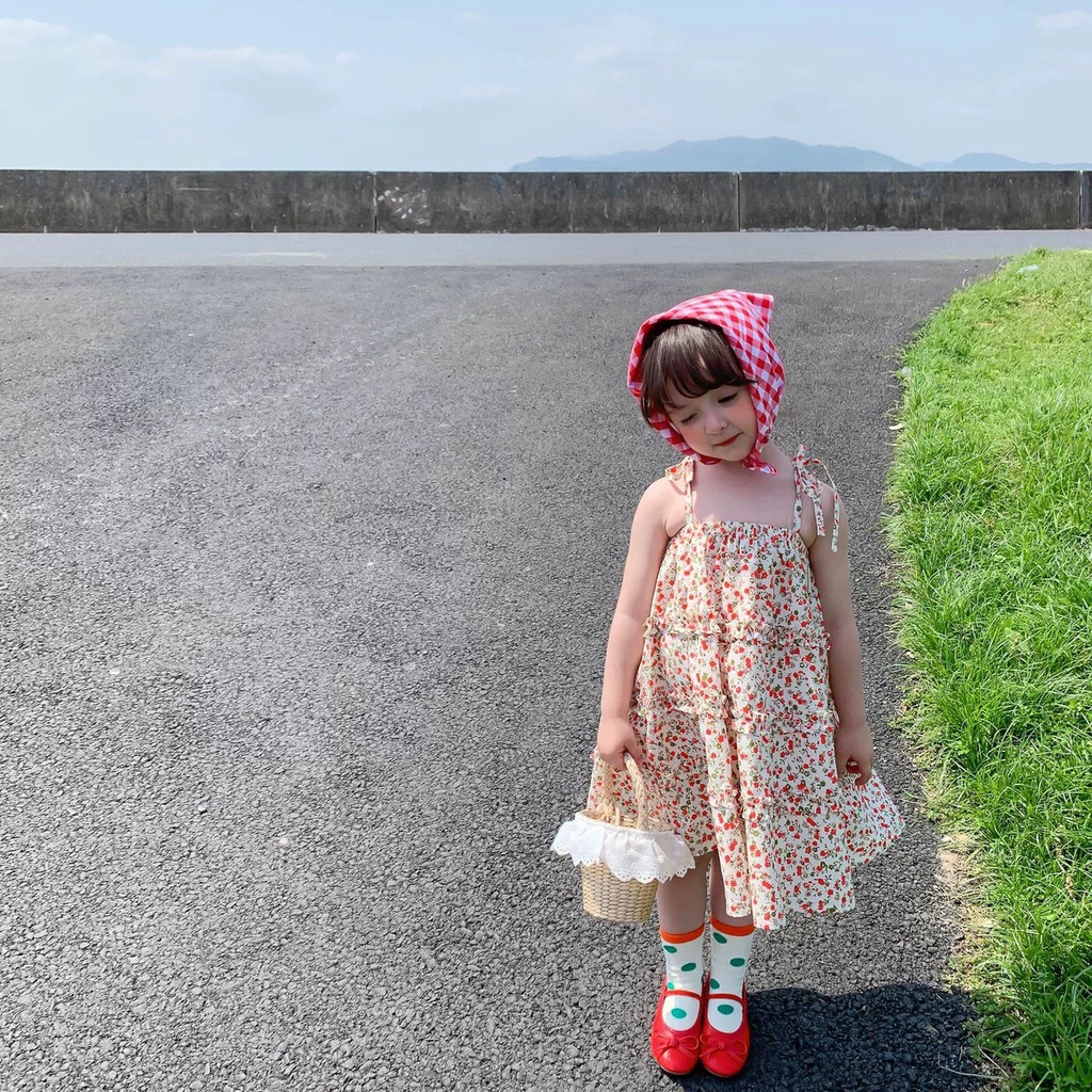 Váy hoa 2 dây đính nơ cho bé gái 8-20kg