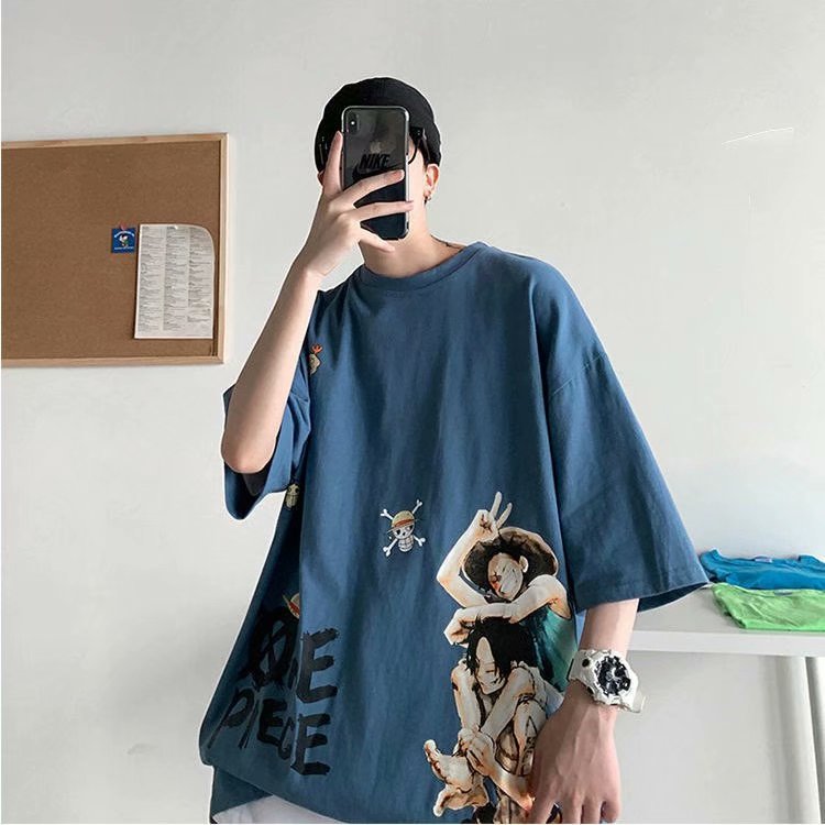 Áo Thun Tay Ngắn Cổ Tròn Dáng Rộng In Hình Luffy ace Thời Trang Đường Phố Dành Cho Nam size M-8XL