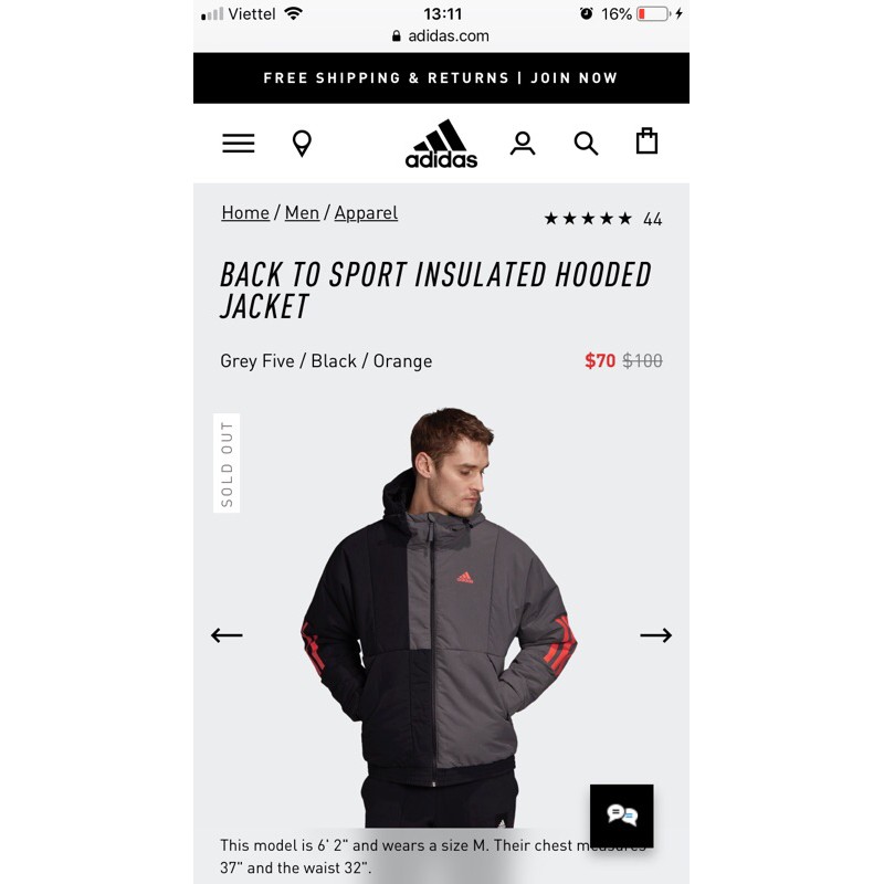 [CHÍNH HÃNG] Thanh lý Áo phao Adidas Back to sport Insulated hooded jacket