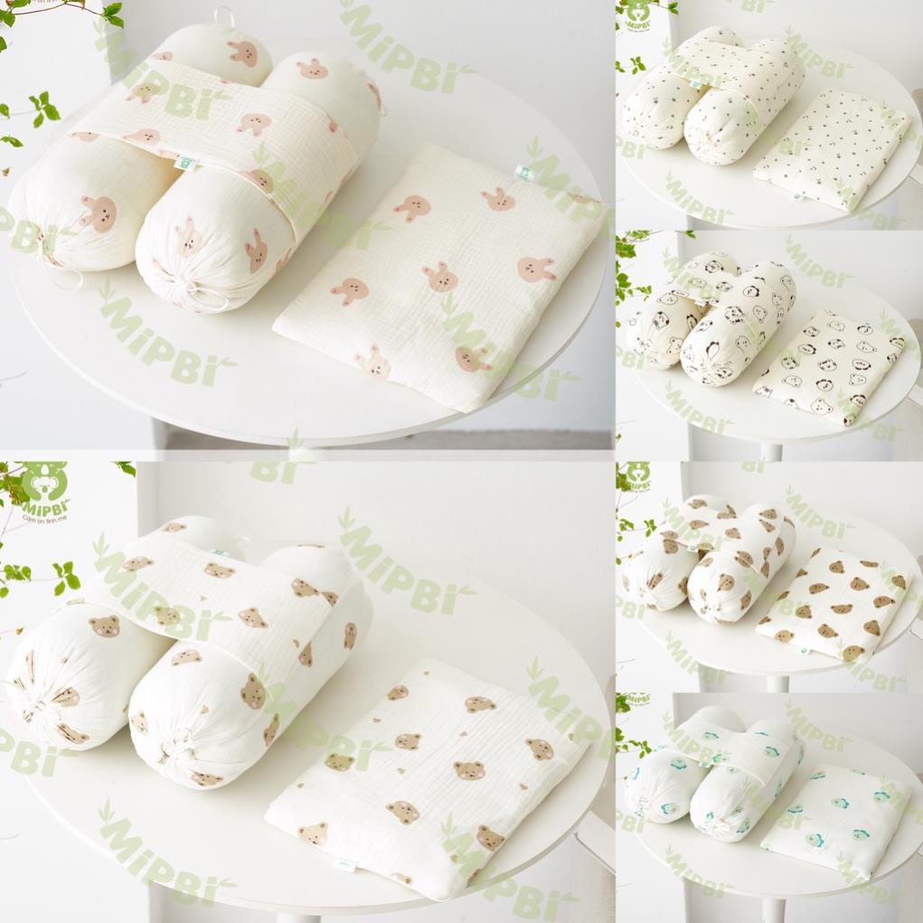 Bộ gối chặn Mipbi chất liệu vải sợi tre muslin cho trẻ sơ sinh chống giật mình hoạ tiết đẹp nhất