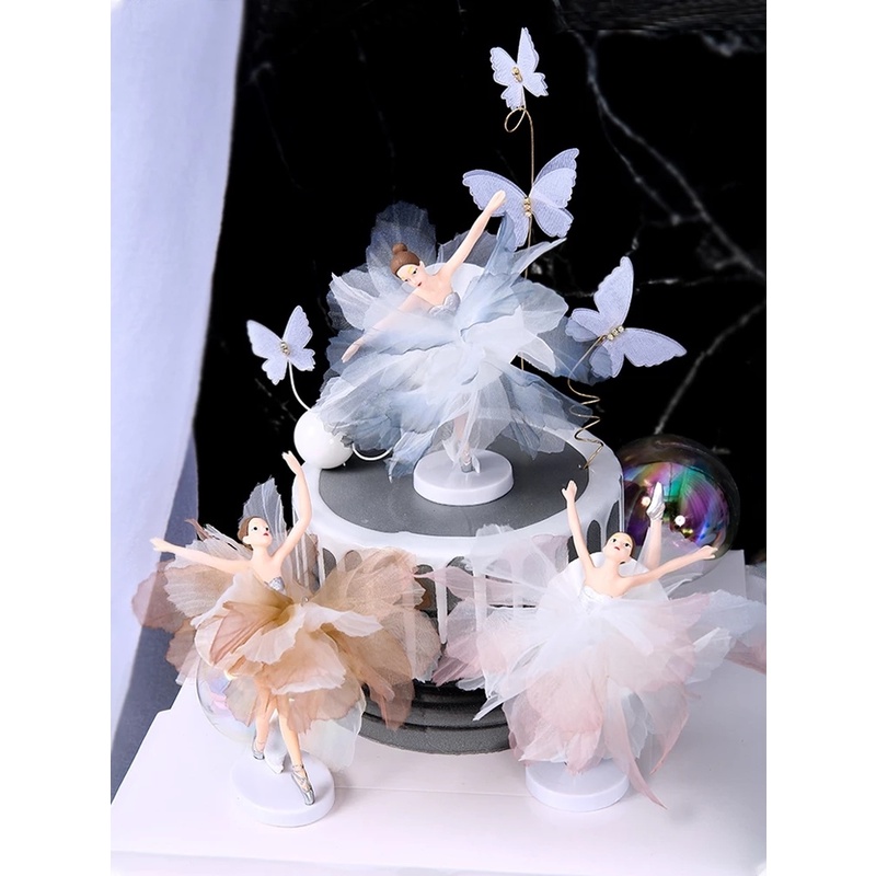 Set 3 Phụ Kiện Trang Trí Bánh Kem Hình Cô Gái Múa Ba Lê Lãng Mạn