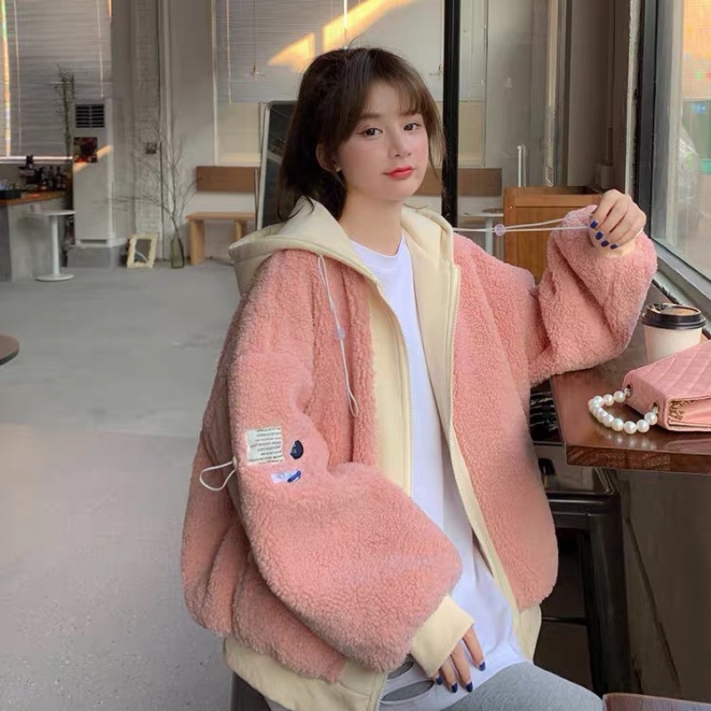 Áo khoác lông cừu hồng pastel 2 lớp dễ thương 🌸🌸🌸
