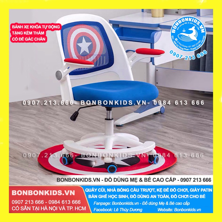 Ghế Học Sinh, Ghế Xoay Captain America - Ghế Ngôi Sao đội trưởng Mỹ bản nâng cấp 150(CÓ KHÓA BÁNH XE, Tặng t