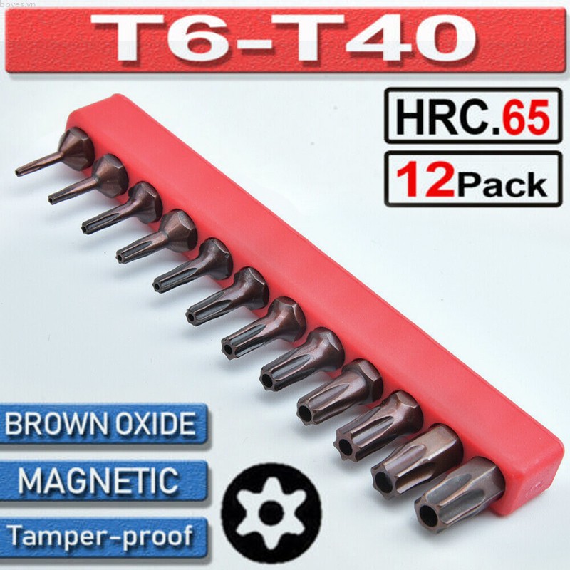 Bộ 12 bộ mũi tua vít T6-T40 thân lúc giác tiện lợi chất lượng cao