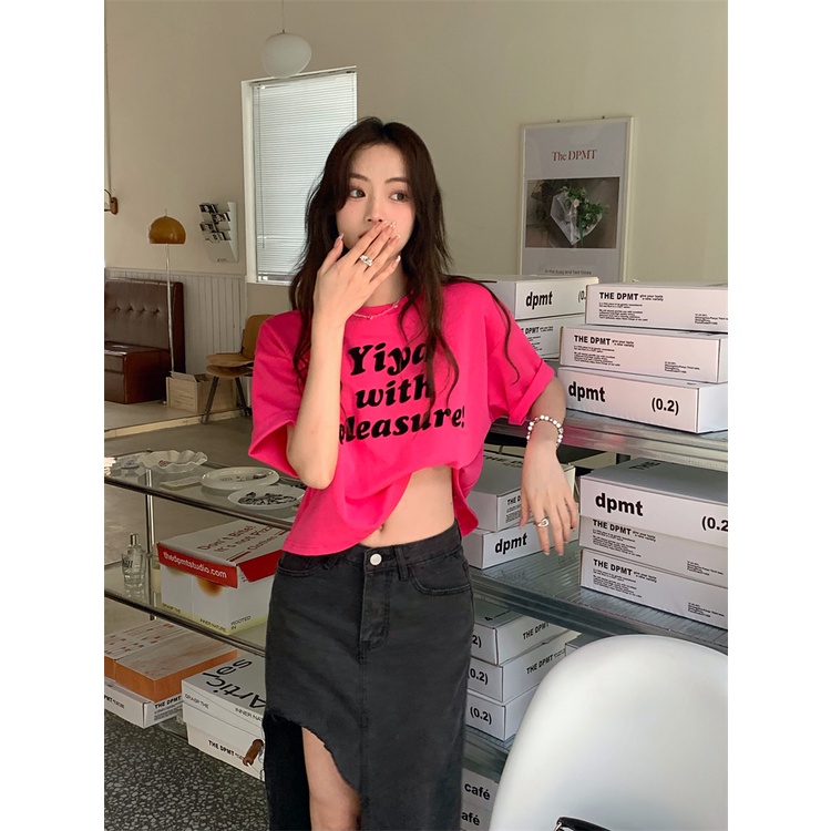 ÁO THUN CROPTOP CHỮ YIYA ĐƠN GIẢN 3 MÀU TRẮNG, XANH, HỒNG SEN FREESIZE <72KG CR22072