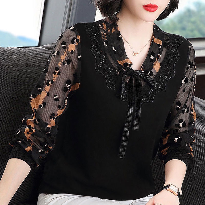 Áo Sơ Mi chiffon Tay Dài Dáng Rộng Thời Trang Mùa Thu Cho Phụ Nữ Trung Niên