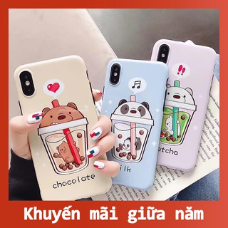 Ốp điện thoại in hình gấu và ly trà sữa dành cho iPhone 6 6s Plus 7 8 Plus X XR XS Max