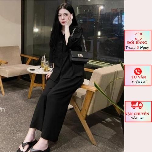 Set áo sơ mi đũi xốp túi hộp kèm quần suông ống rộng đi biển ulzzang Hàn Quốc