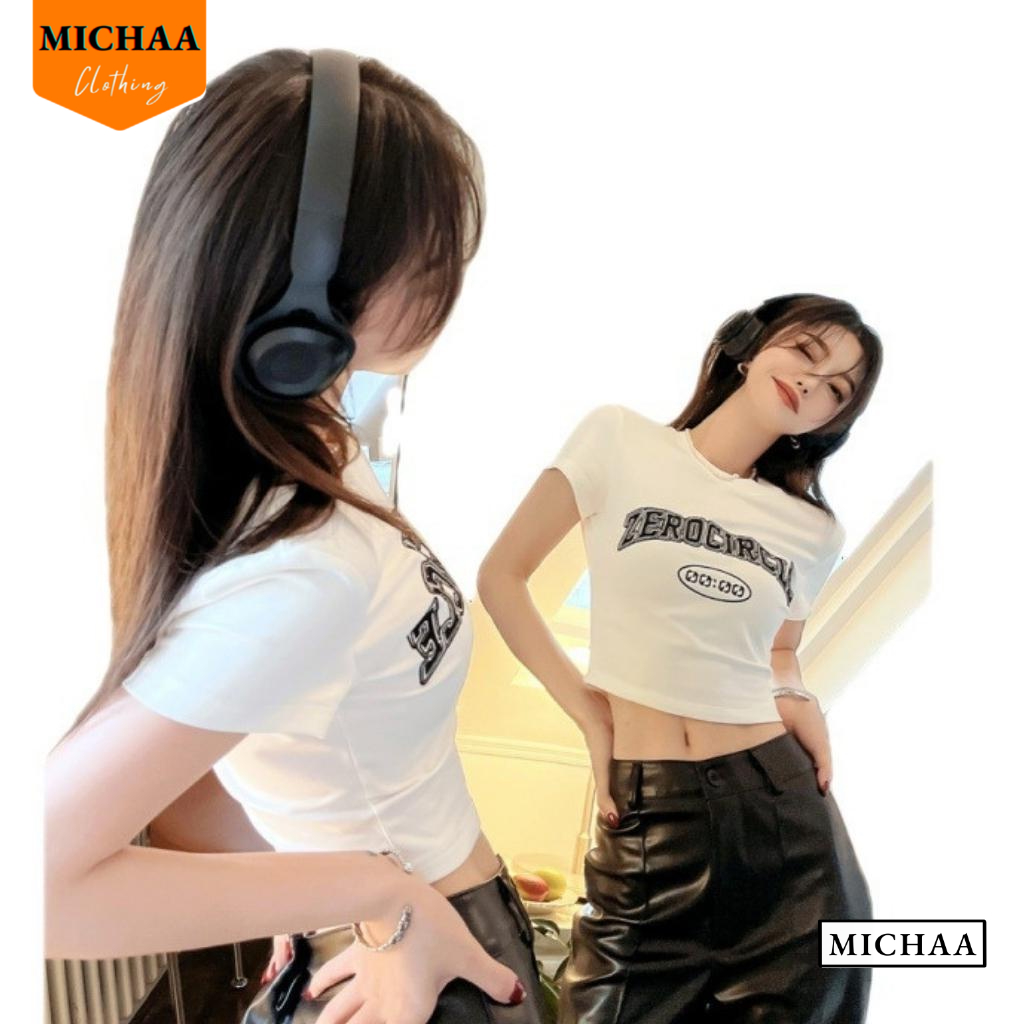 Áo Croptop Ôm Body Nữ ZERO CIRCLE Cổ Tròn Tay Ngắn, Áo Thun Croptop Kiểu In Họa Tiết - MICHAA CR87
