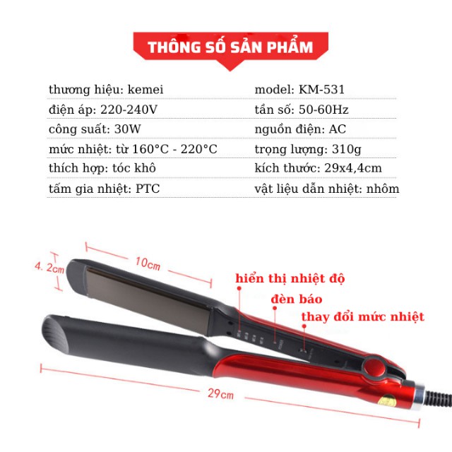 Máy Ép Tóc Uốn Duỗi Là Thẳng Làm Xoăn Máy Uốn Tóc Mini 2 Trong 1 Kemei Km-531