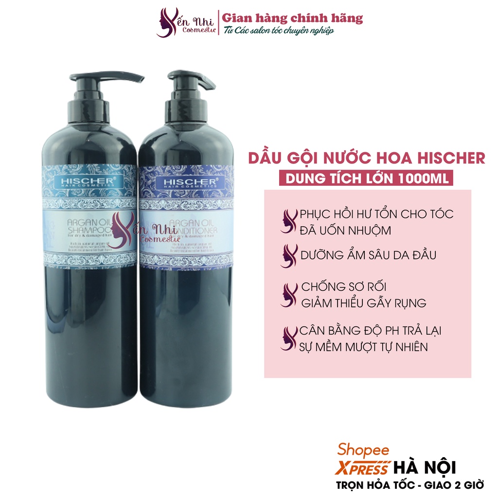 hischer dầu gội hischer hương nước hoa argan oil dầu cặp phục hồi giữ ẩm sâu hischer 1000ml DG12