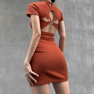 Đầm body tay con hở lưng- BANHBEO - váy body sexy hở lưng D0129