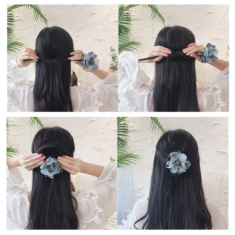 B10 Búi tóc hoa vải voan tiểu thư