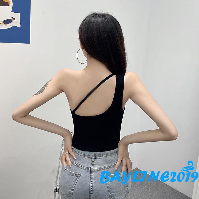 Áo Ba Lỗ Mỏng Hở Một Bên Vai Màu Trơn Gợi Cảm Cho Nữ YR