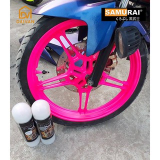 COMBO 5 chai sơn Samurai Lót-Nền-Màu-Bóng màu hồng huỳnh quang 53** sơn đủ cho 2 mâm xe máy