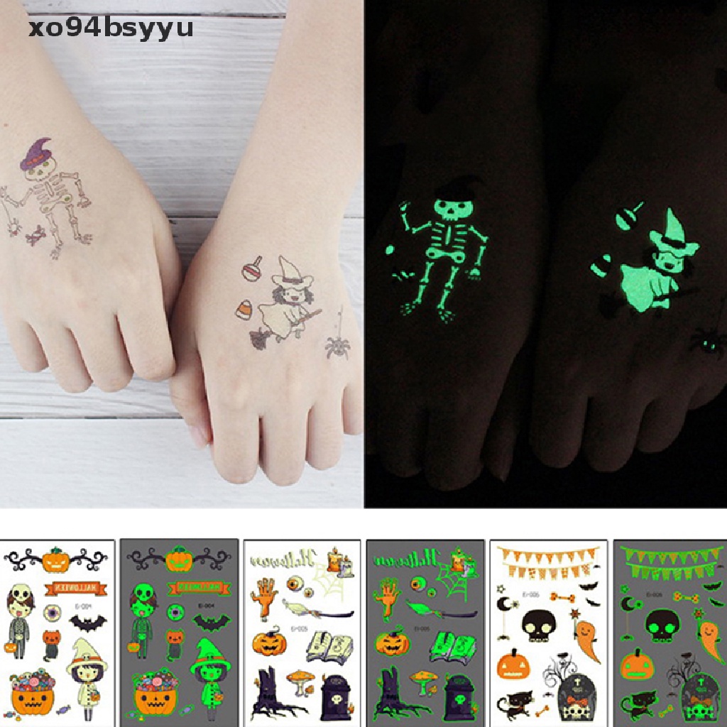 Hình Xăm Dán Tạm Thời Họa Tiết Halloween Phát Quang xo94bsyyu