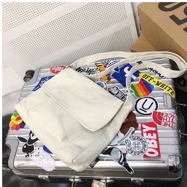 Túi tote cặp đeo chéo vải canvas học sinh sinh viên cỡ lớn đeo vai đi học thời trang unisex nam nữ Hàn Quốc