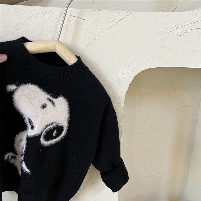 Áo sweater cổ tròn in họa tiết hoạt hình đơn giản thời trang thu đông dành cho trẻ em