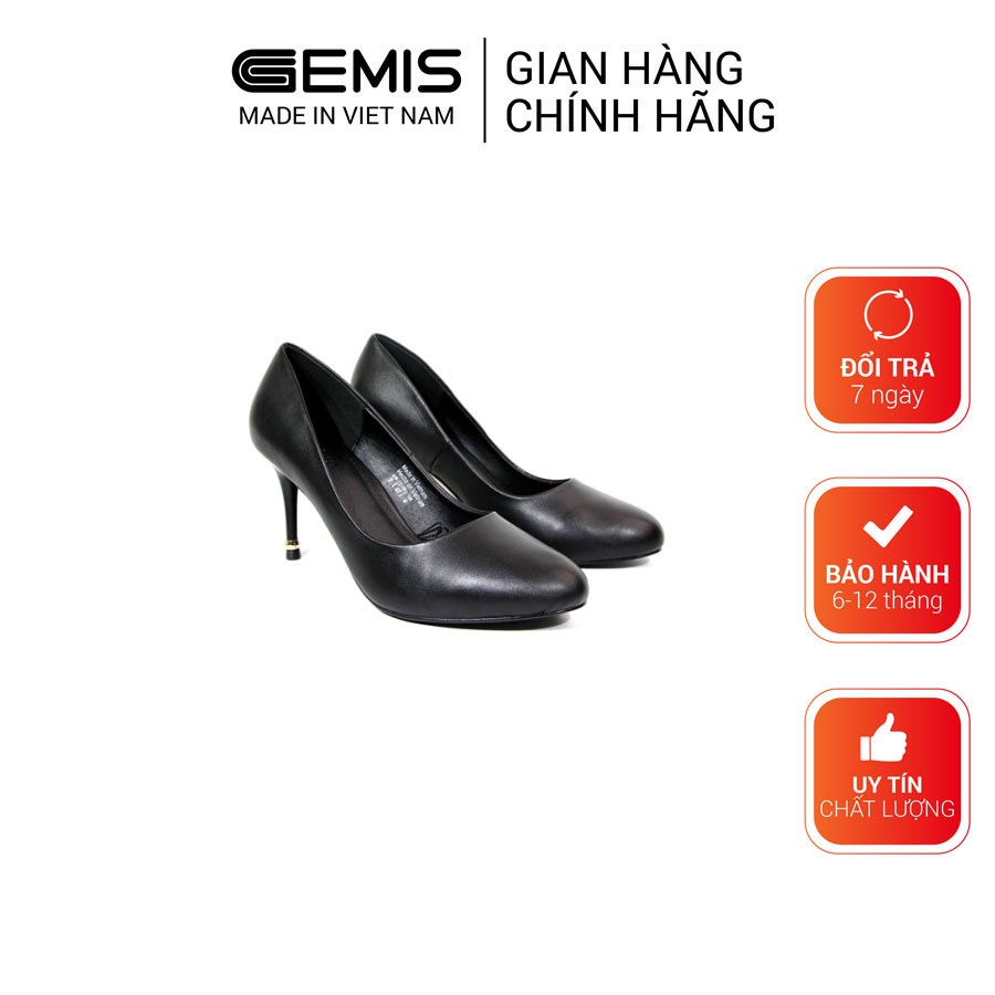 Giày cao gót mũi tròn da bò 7cm GEMIS – 4254 Đen/Xanh đen