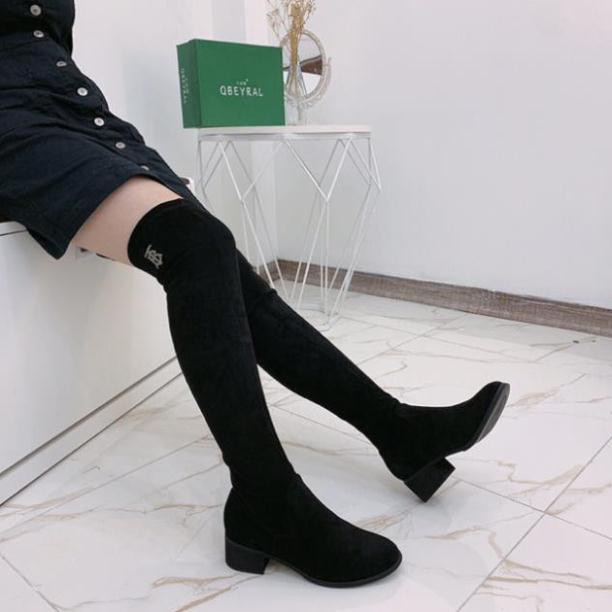 Xả 12.12 Boots đùi nữ da lộn lót lông màu đen 3p > ' 2021 L : .