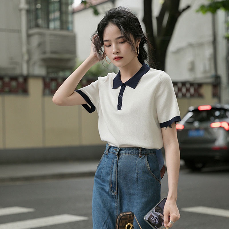 Áo thun IELGY dệt kim tay ngắn mỏng thời trang mùa hè 2022 dành cho bạn nữ