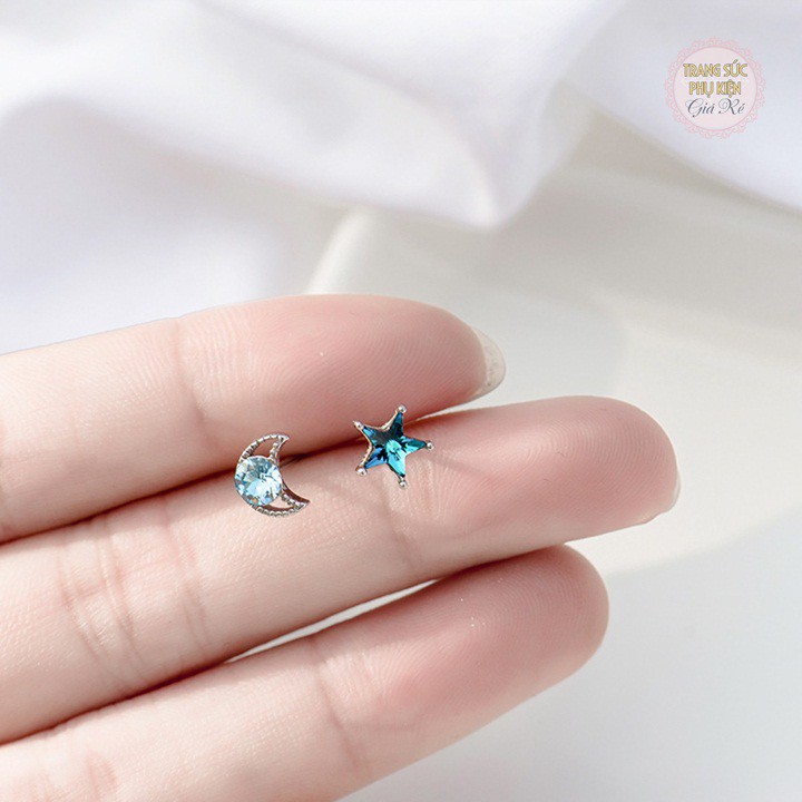 Bông tai nữ trăng sao thời trang Hàn nhỏ xinh HT209, bạc ý S925