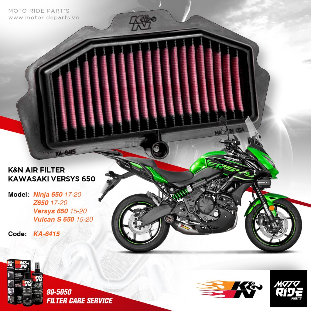 K&amp;N KA-6415 LỌC GIÓ ĐỘ CHO KAWASAKI NINJA 650 / Z650 / VERSYS 650 / VULCANS