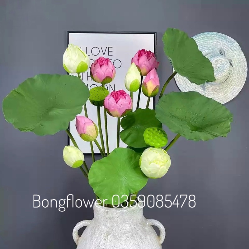 Hoa giả - hoa sen giả dài 85cm giống thật đến 99,9% decor siêu xinh