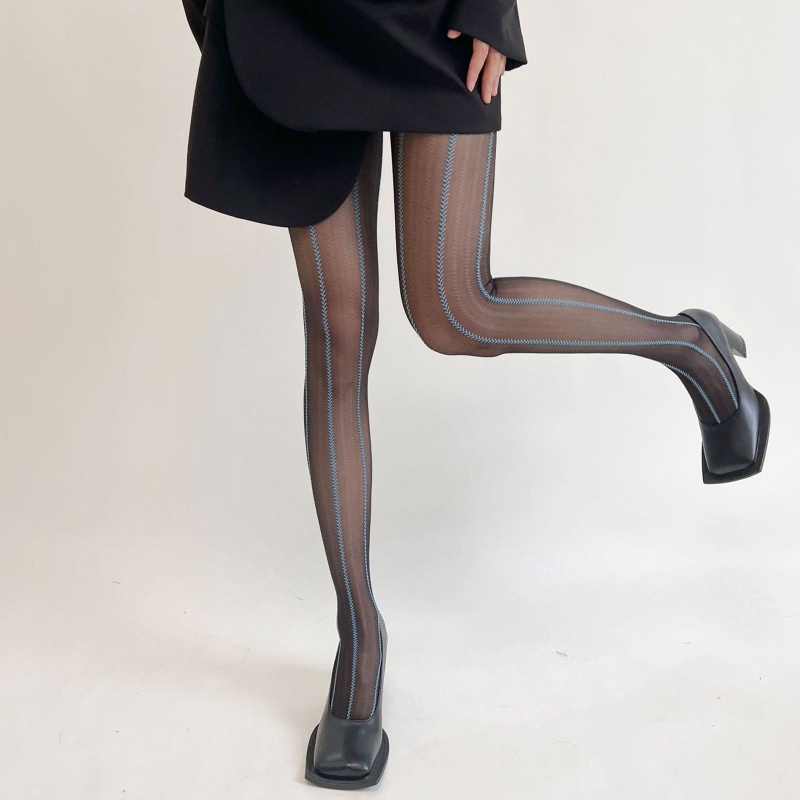 Xixi Quần Tất Mỏng Xuyên Thấu Họa Tiết Kẻ Sọc Chất Liệu Lụa Mỏng Màu Sắc Tương Phản Thời Trang Quyến Rũ Cho Nữ