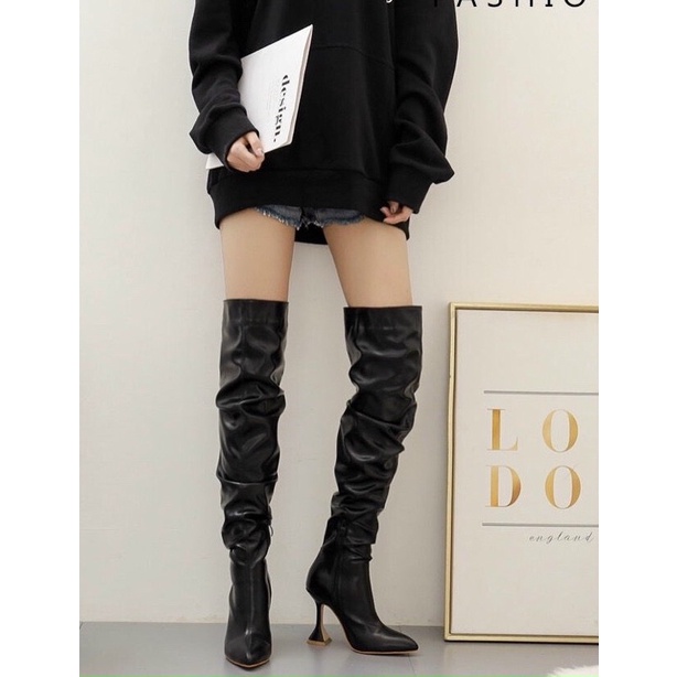 Bốt boot đùi nhăn gót nhọn fullbox hàng quảng châu cao cấp | BigBuy360 - bigbuy360.vn