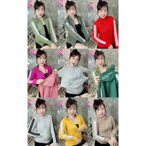 Áo khoác thun có nón tay dài phối sọc trắng siêu xinh rẻ đẹp