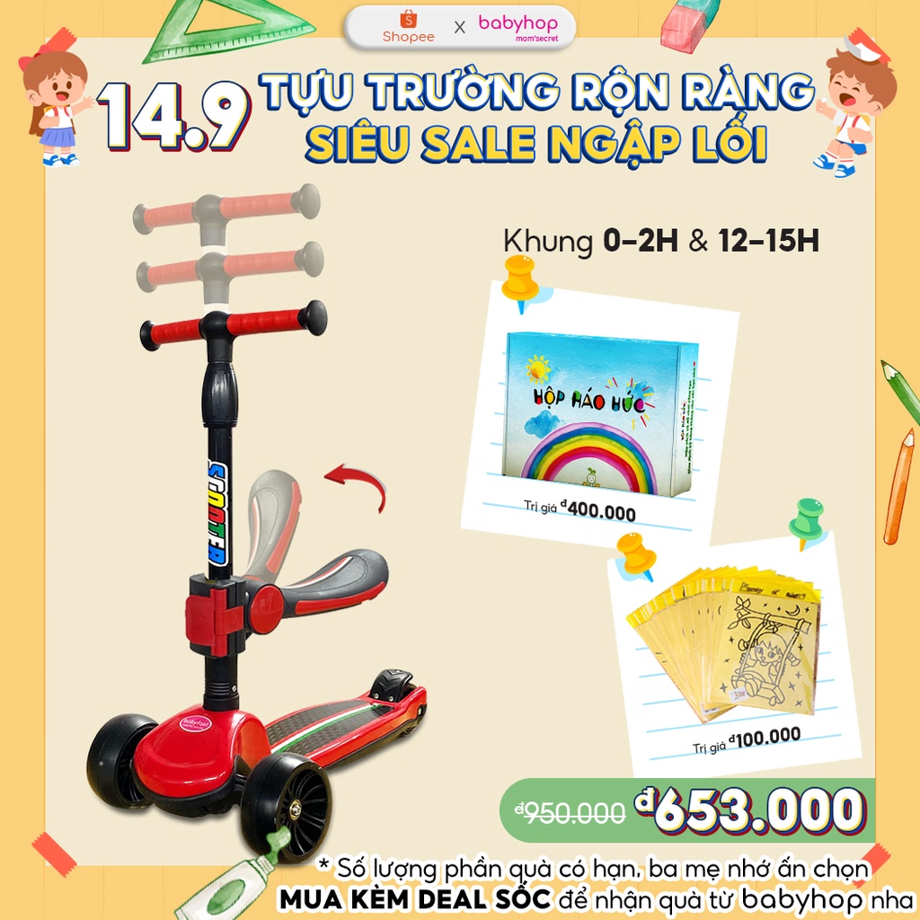 Xe scooter babyfast Babyhop kèm bản đồ truy tìm kho báu phiên bản 2021 bánh to phát sáng vĩnh cửu chịu lực 100kg BH 12TH