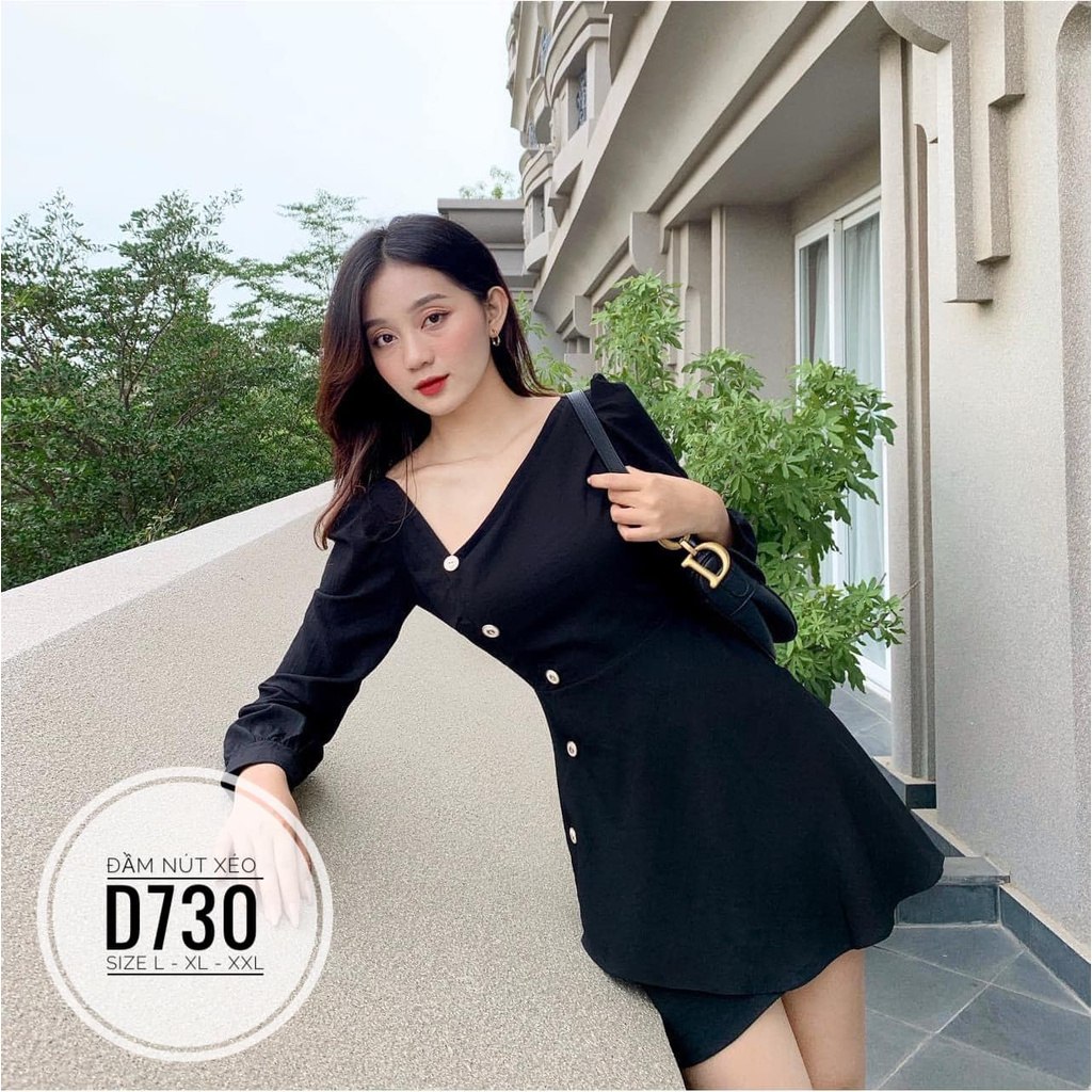 BIGSIZE Đầm nút xéo D730 Chất liệu: vải cotton thái Màu sắc: đen-trắng- đỏ