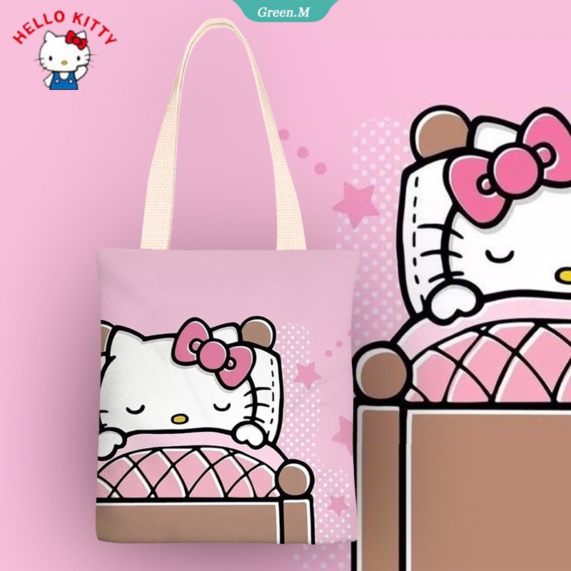 Túi Đeo Chéo Vai Bằng Vải Bố Họa Tiết Hoạt Hình Hello Kitty 2022 Dễ Thương Cho Nữ