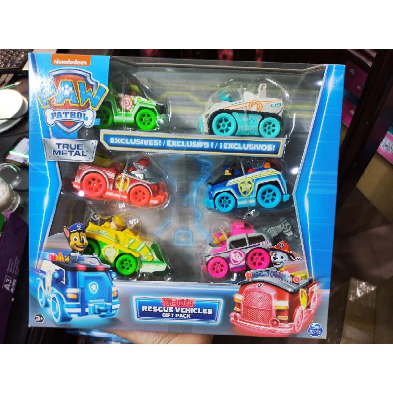 Set 6 xe Paw Patrol với phiên bản màu neon gift pack hàng chính hãng