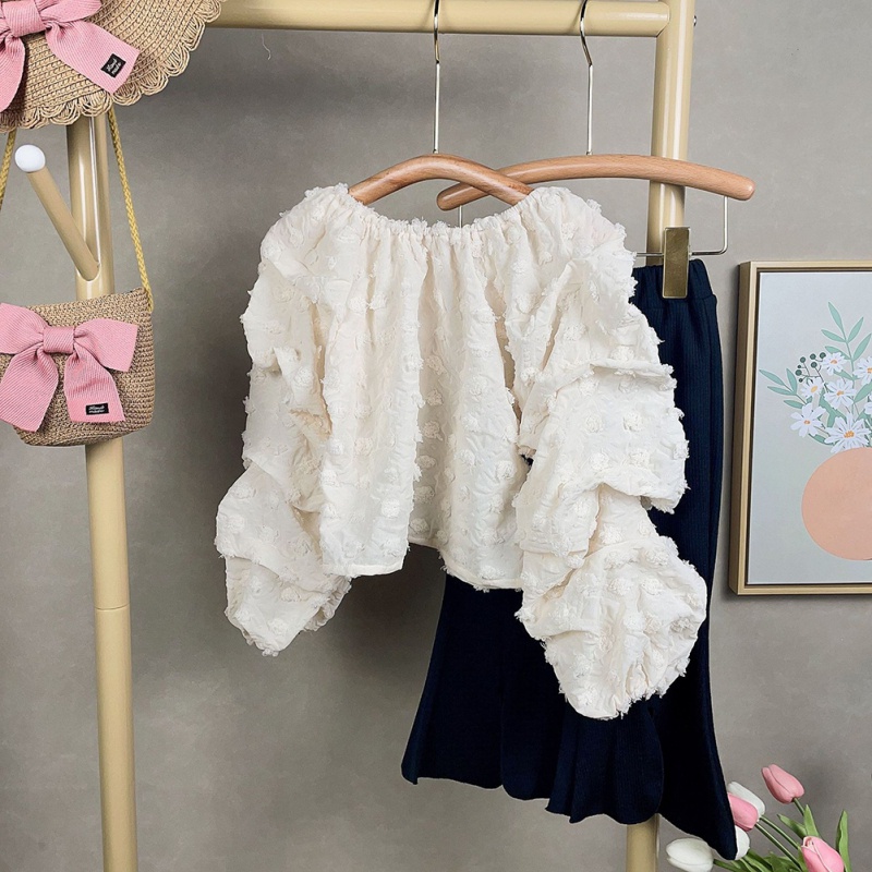 Bộ Áo Tay Phồng Dài Ngang Mắt Cá Chân + Quần Ống Loe Xếp Ly Thời Trang Phong Cách Hàn Quốc Dành Cho Bạn Nữ