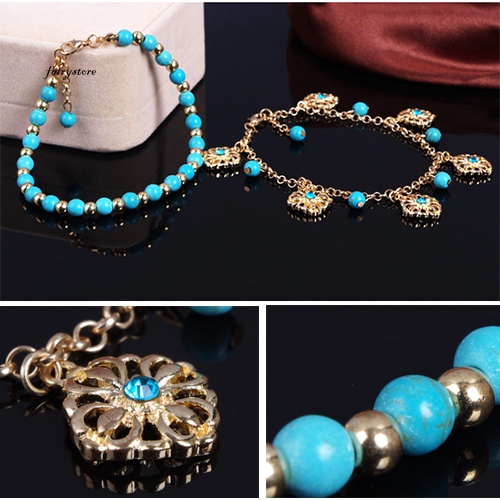 Lắc Chân Hai Lớp Đính Đá Ngọc Lam Phong Cách Boho