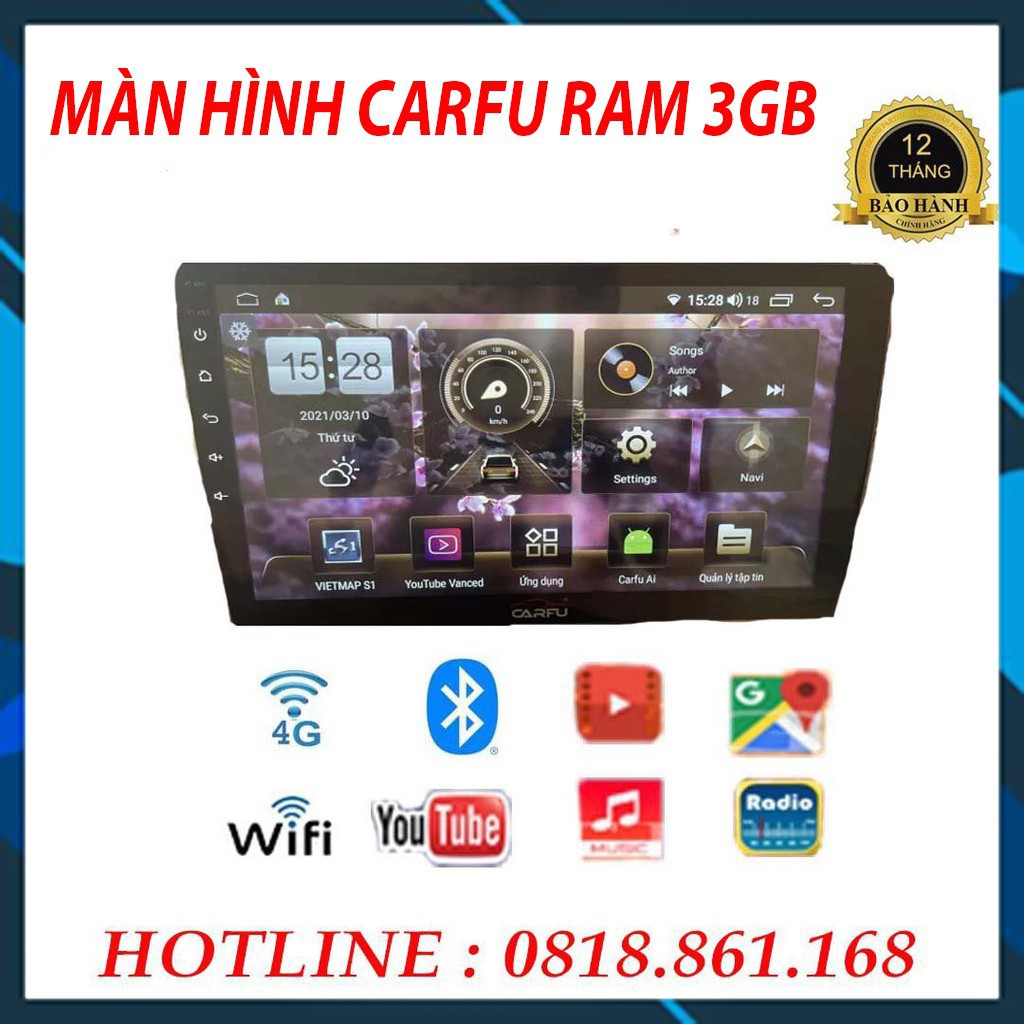 Màn hình android CARFU RAM 3gb 🔥 gắn các dòng xe ( sim 4g,wifi,blutool,giọng nói,vietmap s1,navitel,youtobe ẩn )