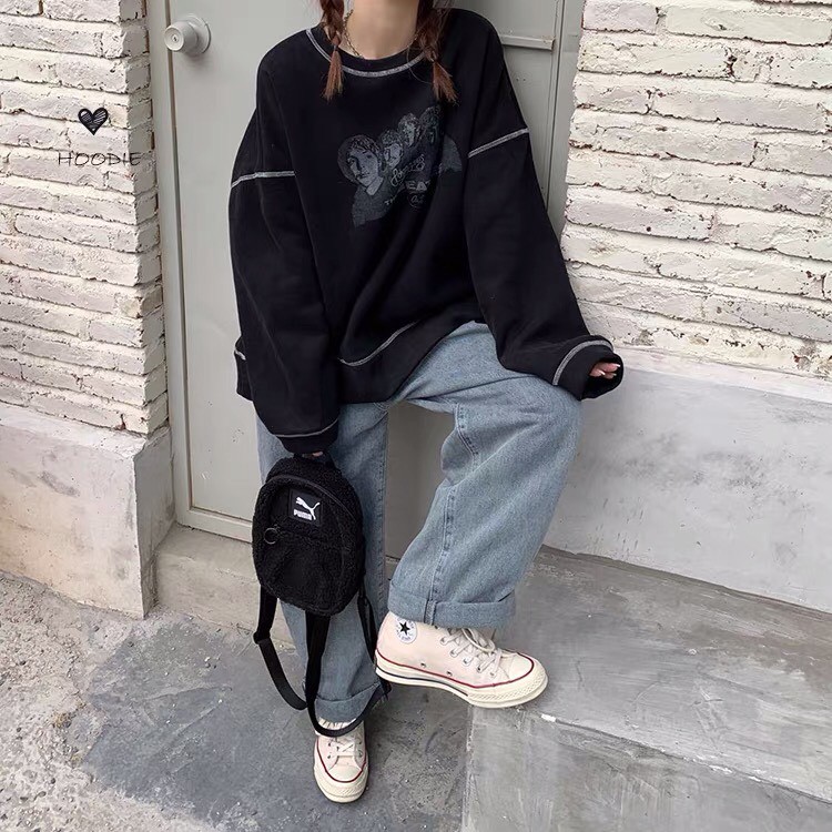 [A015] Áo nỉ chỉ nổi - Áo nỉ nữ form rộng iin chỉ nổi thời trang giá rẻ | BigBuy360 - bigbuy360.vn