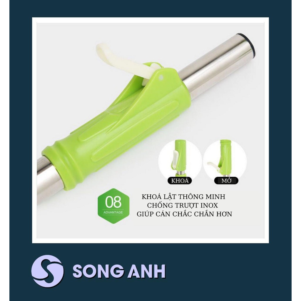 Bộ cây lau nhà thông minh Song Anh có TẶNG kèm 2 bông lau, Cây lau nhà xoay 360 độ-SA39