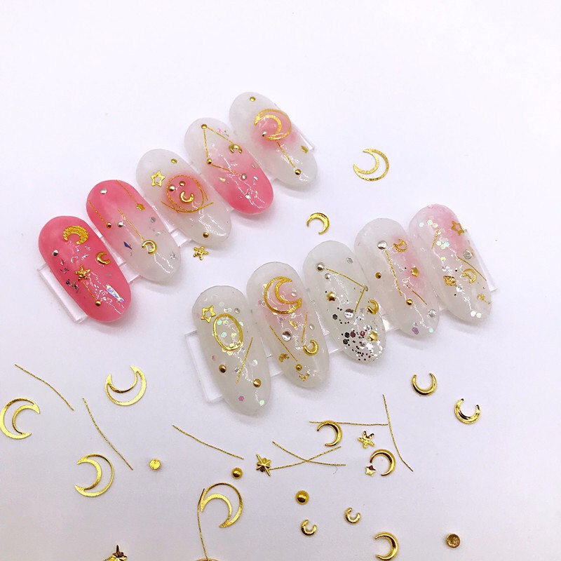 Khay trang trí móng nail, phụ kiện nail mix ( hộp 12 ô, mix xà cừ,đá, icon 3D, hoa)
