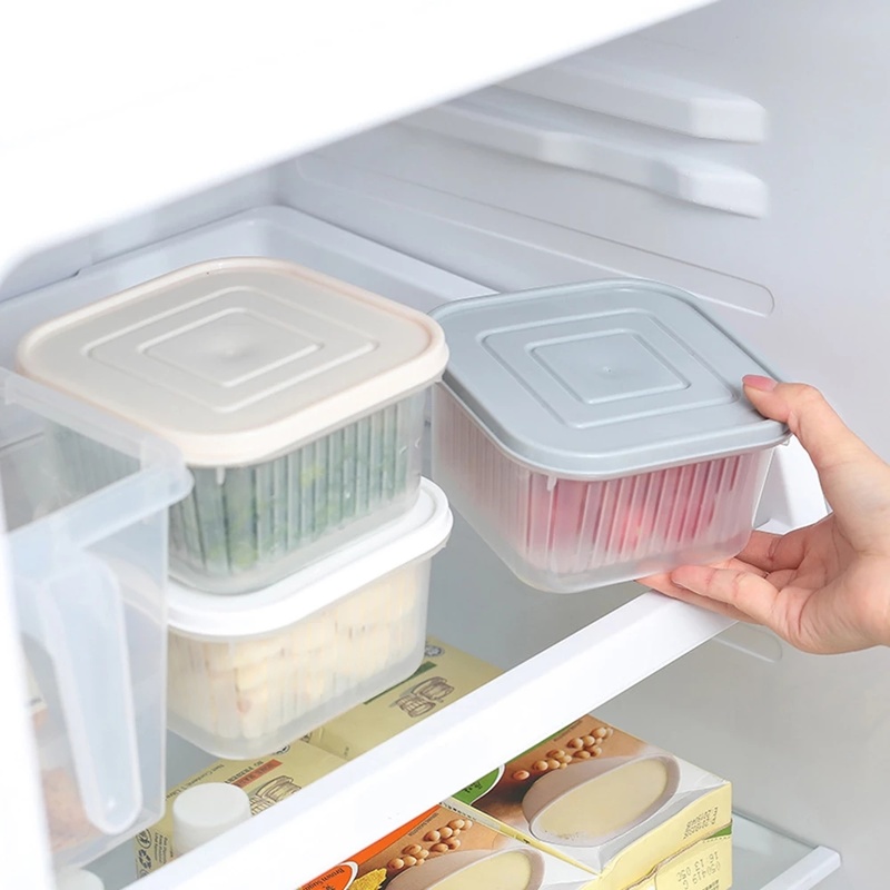 Hộp bảo quản thực phẩm để tủ lạnh có lỗ thoát nước tiện dụng
