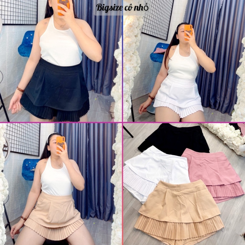 Chân váy hai tầng Bigsize nữ có lót quần bên trong, Chân váy xếp ly bigsize từ 55-95 Kg CV2T