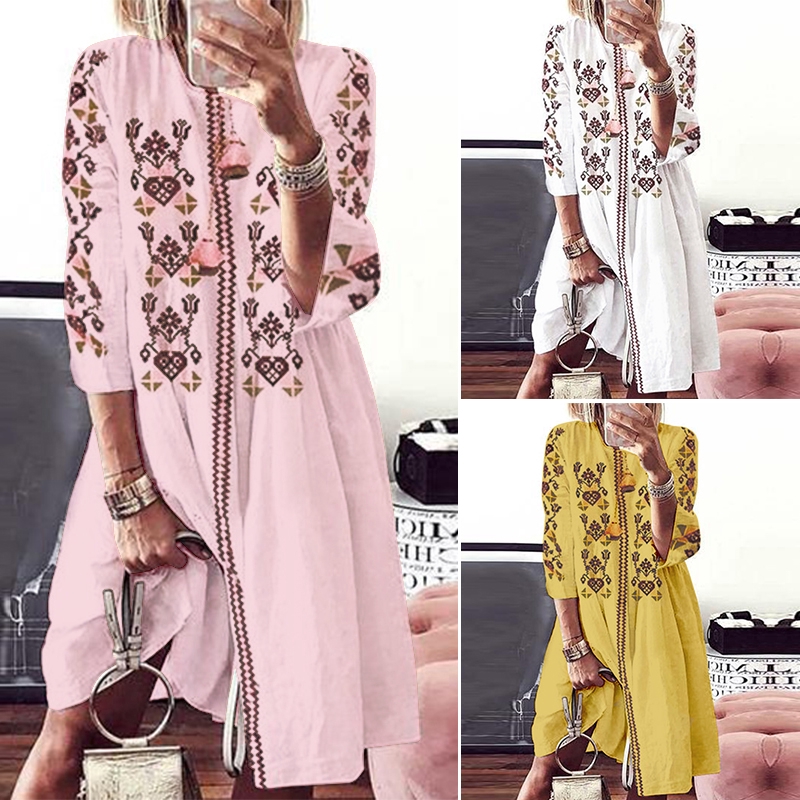 ZANZEA Đầm maxi tay lỡ form rộng in họa tiết trang nhã dành cho nữ | BigBuy360 - bigbuy360.vn