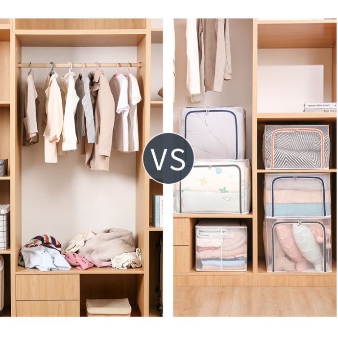 Túi vải khung thép đựng Quần Áo Chăn Màn Vải Oxford Cỡ Lớn 70L -100-135L Loại Gấp Gọn