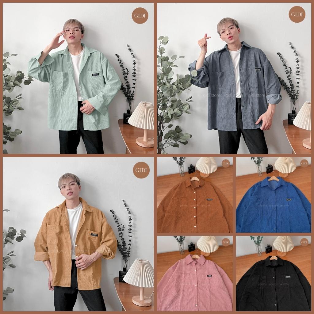 Áo Sơ mi Nam Nữ Unisex vải Nhung Gân ❤ áo khoác sơ mi form rộng ảnh thật