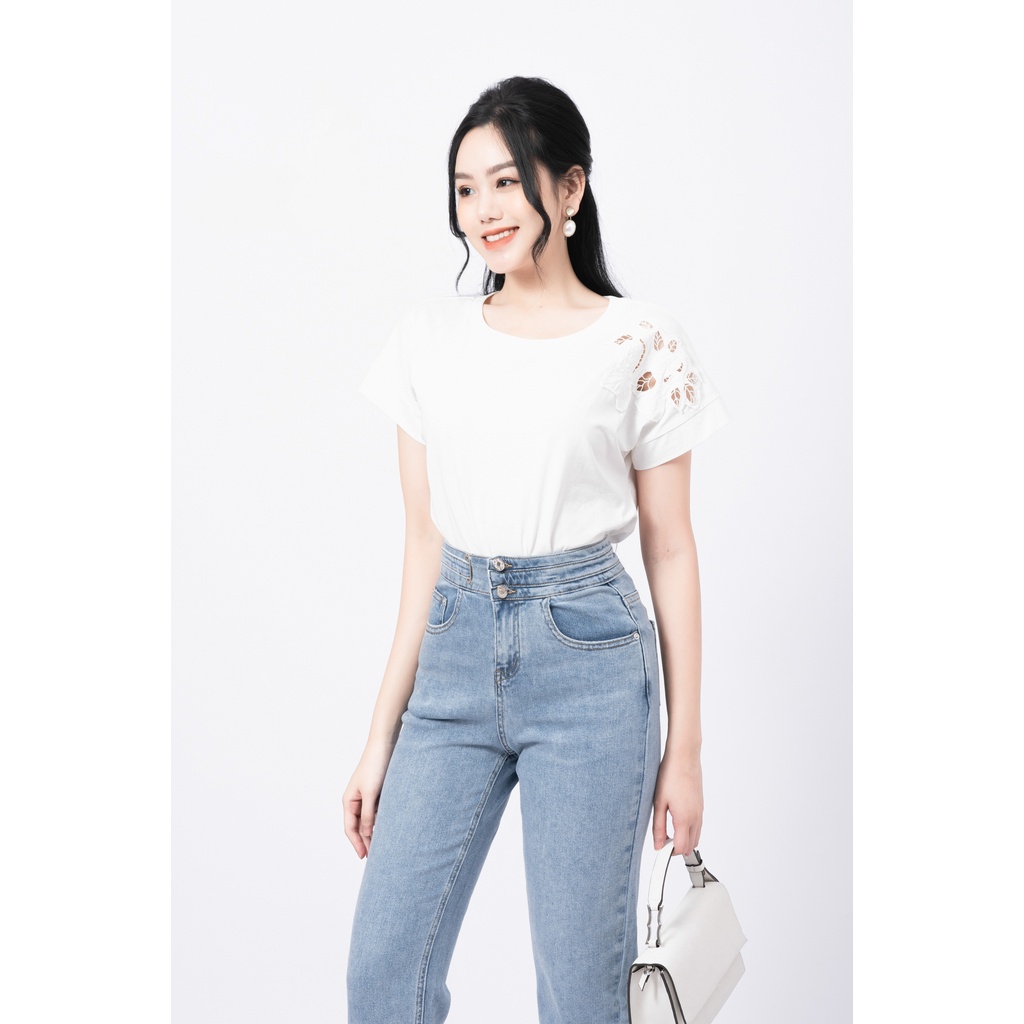 Áo thun nữ Fiona thêu họa tiết 3D nổi 1 bên vai  F521172