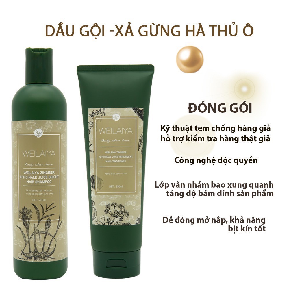 Dầu Gội Xả Gừng Hà Thủ Ô Weilaiya Hỗ trợ giảm rụng, kích mọc tóc nhanh